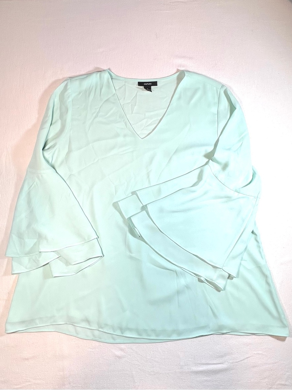 Alfani Light Mint V-Neck Layered Bell Sleeve Blouse